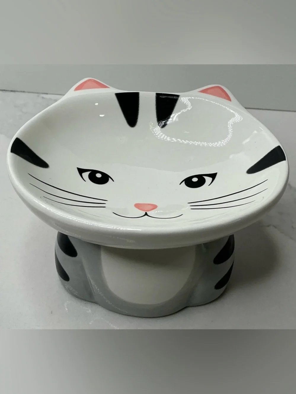 Spectrum Designz Cat Bowl Elevated Pedestal Ceramic Cat Face Bowl New